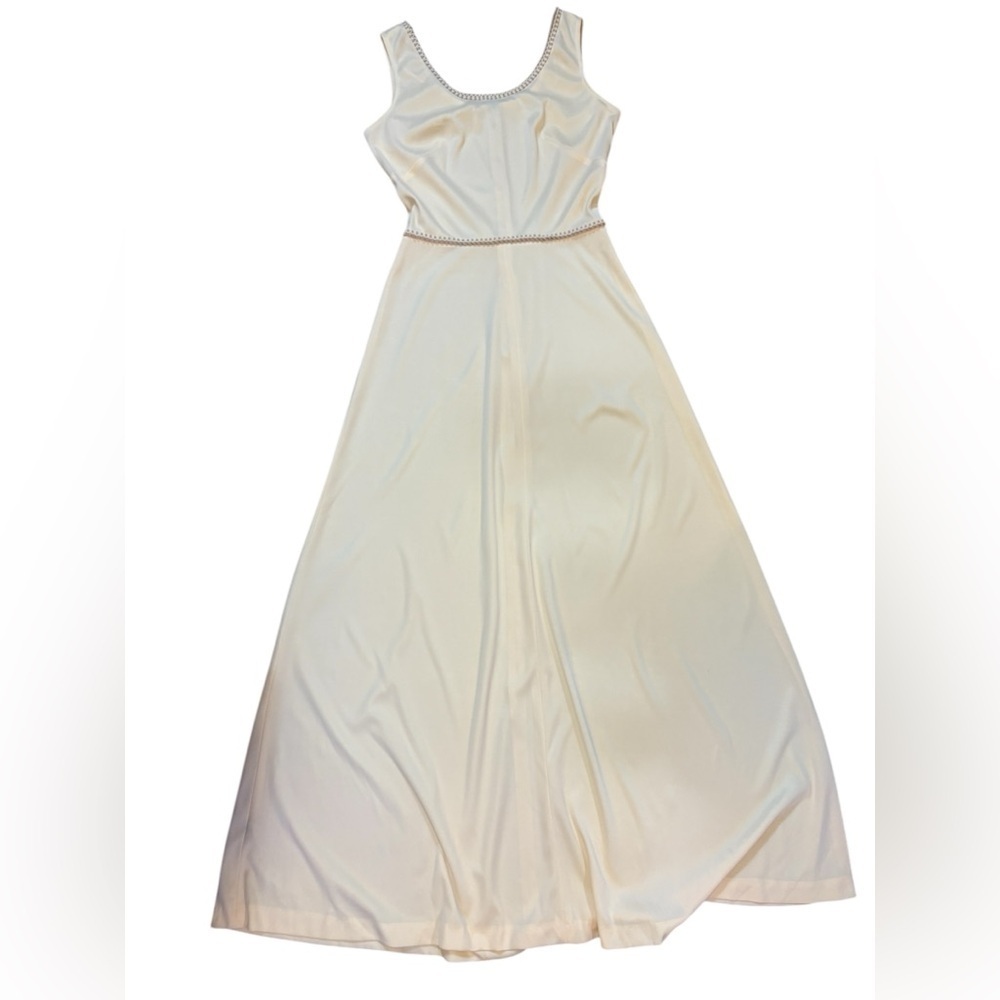 Vintage 70’s Cream Cleopatra Union Made Long Sleeveless Dress - Picture 12 of 16